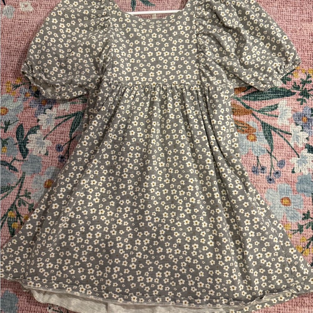 Rylee + Cru Gray and Cream Floral Kids Dress